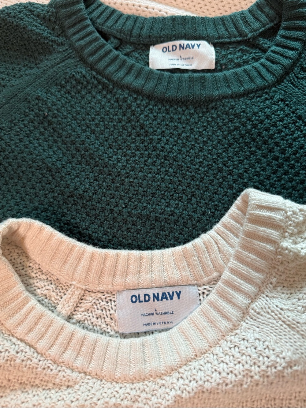 Old Navy Women's 100% cotton Crewneck Sweater lot Cream and Dark Green size L